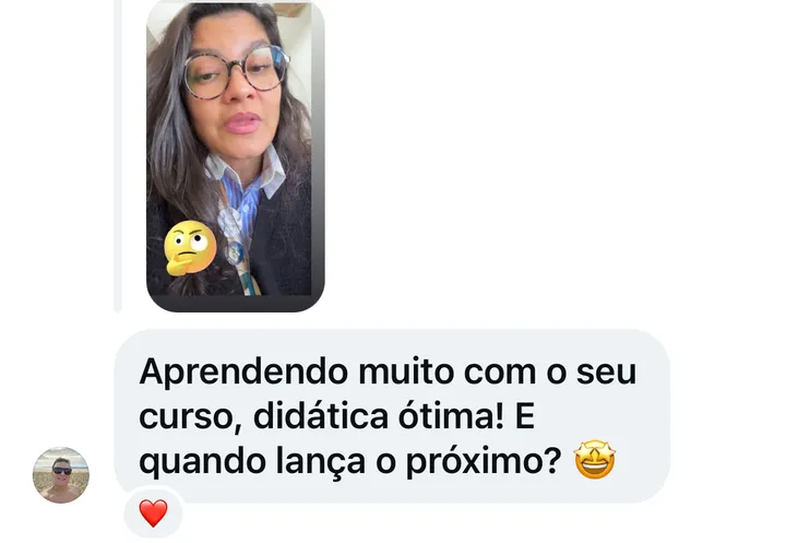 Print do direct de Mayr Filho: “Aprendendo muito com o seu curso, didática ótima! E quando lança o próximo?”